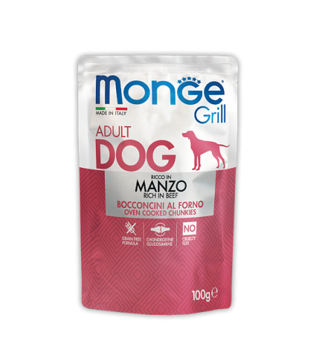 Monge GRILL POUCH MANZO, Паучи для взрослых собак с говядиной, 100 г