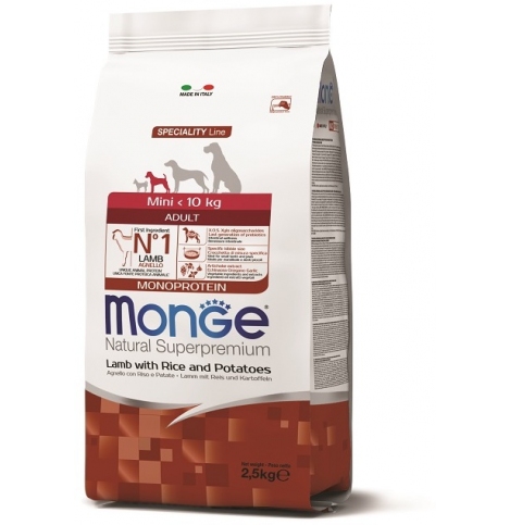 Monge Dog Monoprotein Mini корм для взрослых собак мелких пород ягненок с рисом и картофелем 2,5 кг