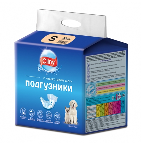 Cliny Подгузники для собак и кошек 3-6 кг, размер S, 1 шт.