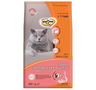 Мнямс Сухой корм SKIN&COAT с лососем для взрослых кошек
(старше 1 года) здоровье кожи и шерсти, 400г
