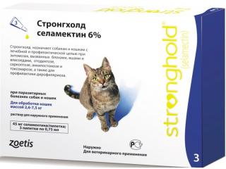 Стронгхолд селамектин 6%, капли на холку для кошек массой 2,6-7,5 кг, 1 пипетка 0,75 мл