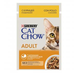 Cat Chow влажный корм для взрослых кошек, с курицей и кабачками в желе, 85 г