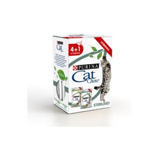 Cat Chow набор 4+1: Паучи для стерилизованных кошек, кусочки в соусе с ягненком