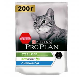PRO PLAN STERILISED Сухой корм для стерилизованных кошек и кастрированных котов с кроликом, 200г