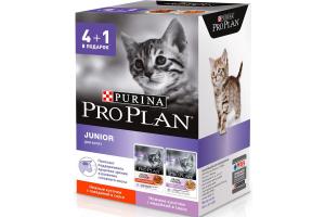 Pro Plan Junior пауч для котят с индейкой и говядиной, 85г (Набор 4+1)