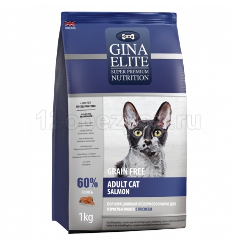 GINA Elite GF Cat Salmon беззерновой корм для кошек с Лососем, 400 гр