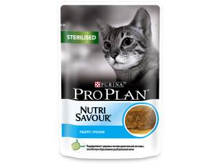 PRO PLAN NUTRISAVOUR STERILISED Консервированный корм для стерилизованных кошек и кастрированных котов, паштет с треской, 85г