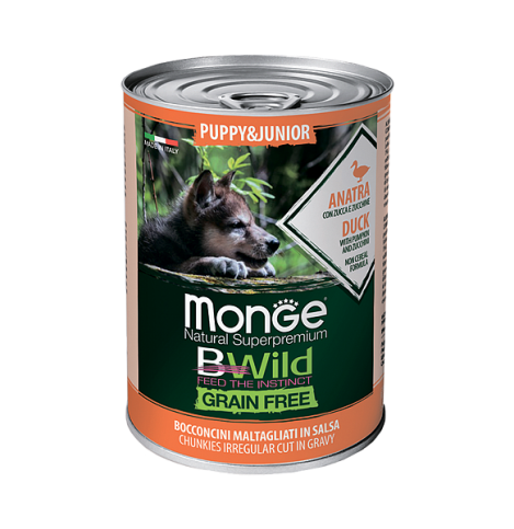 Monge BWild GRAIN FREE Puppy&Junior Anatra (Консервы для щенков) из утки с тыквой и кабачками, 400 гр