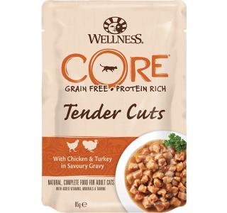 CORE TENDER CUTS паучи из курицы с индейкой в виде нарезки в соусе для кошек, 85г