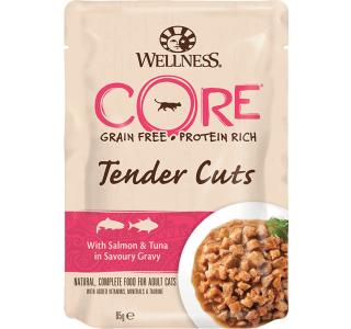 CORE TENDER CUTS паучи из лосося с тунцом в виде нарезки в соусе для кошек, 85г