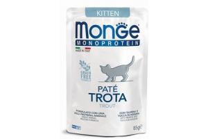 Monge Cat Natural Monoprotein Влажный корм для котят и беременных кошек из форели, пауч 85 г