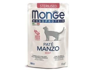 Monge Cat Monoprotein Влажный корм для стерилизованных кошек из говядины, пауч 85 г