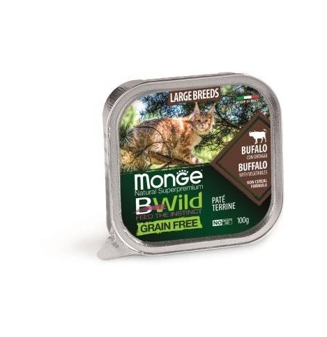 Monge Cat BWild GRAIN FREE Влажный корм для крупных кошек беззерновой, из буйвола с овощами, 100 г