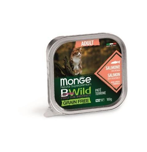 Monge Cat BWild GRAIN FREE Влажный корм для кошек беззерновой, из лосося с овощами, 100 г