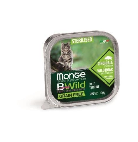 Monge Cat BWild GRAIN FREE Влажный корм для стерилизованных кошек беззерновой, из кабана с овощами, 100 г