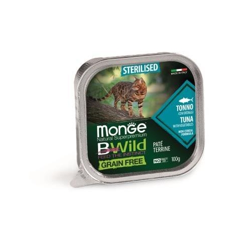 Monge Cat BWild GRAIN FREE Влажный корм для стерилизованных кошек беззерновой, из тунца с овощами, 100 г