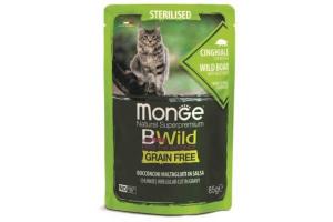 Monge Cat BWild GRAIN FREE Влажный корм для стерилизованных кошек беззерновой, из мяса дикого кабана с овощами, пауч 85 г