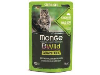 Monge Cat BWild GRAIN FREE Влажный корм для стерилизованных кошек беззерновой, из мяса дикого кабана с овощами, пауч 85 г