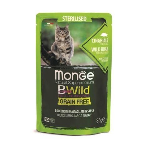 Monge Cat BWild GRAIN FREE Влажный корм для стерилизованных кошек беззерновой, из мяса дикого кабана с овощами, пауч 85 г