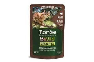 Monge Cat BWild GRAIN FREE Влажный корм для кошек крупных пород из мяса буйвола с овощами, пауч 85 г