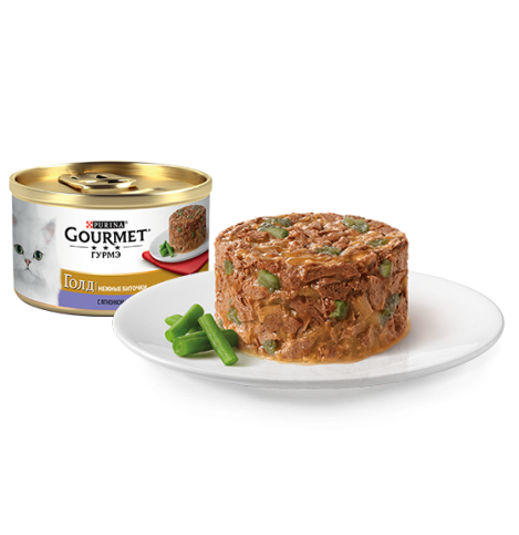 Gourmet Консервы для кошек Гурмэ Голд Нежные биточки с ягненком и зеленой фасолью, 85г