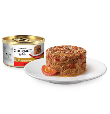 Gourmet Консервы для кошек Гурмэ Голд Нежные биточки с говядиной и томатом, 85г