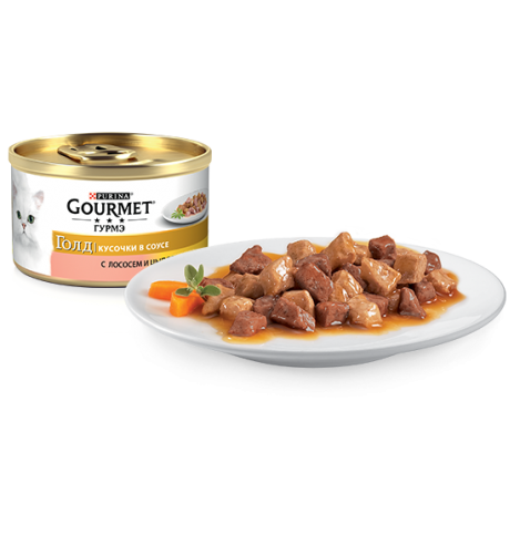 Gourmet Консервы для кошек  Гурмэ Голд Кусочки в соусе с лососем и цыпленком, 85г