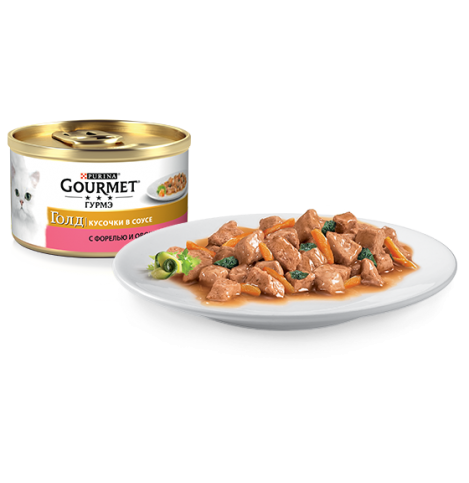 Gourmet Консервы для кошек Гурмэ Голд Кусочки в соусе с форелью и овощами, 85г