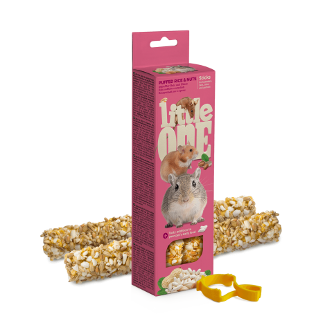 Little One Палочки для хомяков, крыс, мышей и песчанок с воздушным рисом и орехами, 2 * 55г