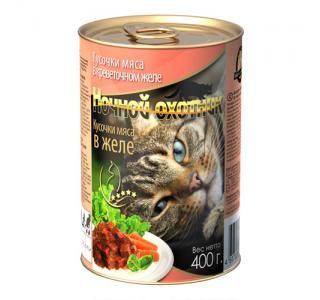 Ночной охотник Консервированный корм для кошек "Кусочки мяса в креветочном желе", 415г