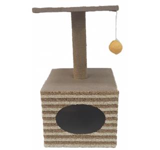 Дружок 001 Домик-когтеточка для кошек, с полкой, 35*35*65см.