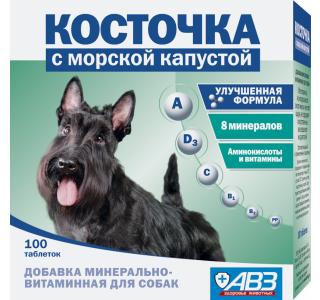 Косточка с морской капустой, минерально-витаминная добавка для собак, уп. 100 табл.