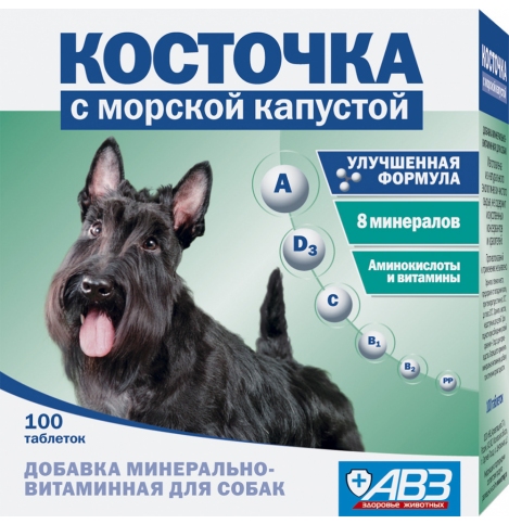 Косточка с морской капустой, минерально-витаминная добавка для собак, уп. 100 табл.