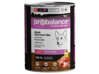 Probalance Gourmet Diet, Консервированный корм для собак с телятиной и кроликом, 850г