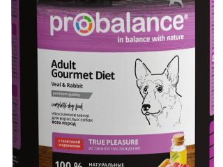 Probalance Gourmet Diet, Консервированный корм для собак с телятиной и кроликом, 850г