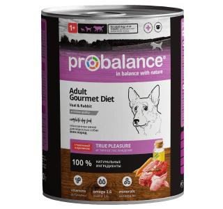 Probalance Gourmet Diet, Консервированный корм для собак с телятиной и кроликом, 850г