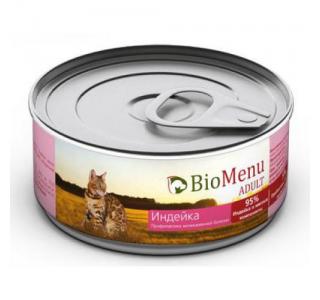 BioMenu ADULT Консервы для кошек мясной паштет с Индейкой 95%-МЯСО 100гр