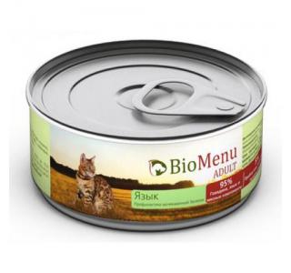 BioMenu ADULT Консервы для кошек мясной паштет с Языком 95%-МЯСО 100гр