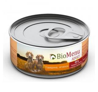 BioMenu ADULT Консервы для собак Говядина/Ягненок 95%-МЯСО 100гр