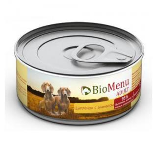 BioMenu ADULT Консервы для собак Цыпленок с Ананасами 95%-МЯСО 100гр