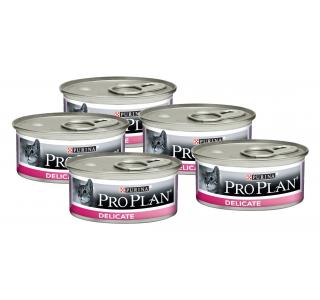 Pro Plan Delicate Промопак 4+1: Влажный корм для кошек с чувствительным пищеварением, индейка, банка, 5х85 г