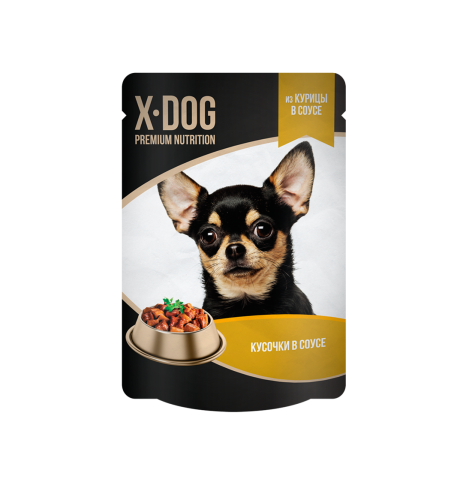 X-DOG Корм консервированный полнорационный для взрослых собак. Кусочки в соусе из курицы, 85г