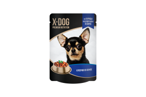 X-DOG Корм консервированный полнорационный для взрослых собак. Кусочки в соусе из курицы и белой рыбы, 85г