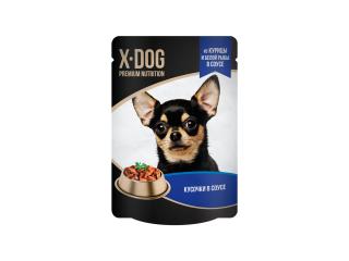 X-DOG Корм консервированный полнорационный для взрослых собак. Кусочки в соусе из курицы и белой рыбы, 85г