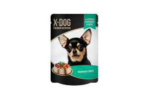 X-DOG Корм консервированный полнорационный для взрослых собак. Кусочки в соусе из курицы и кролика, 85г