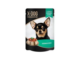 X-DOG Корм консервированный полнорационный для взрослых собак. Кусочки в соусе из курицы и кролика, 85г