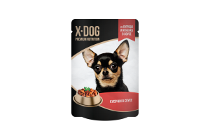 X-DOG Корм консервированный полнорационный для взрослых собак. Кусочки в соусе из курицы и ягненка, 85г