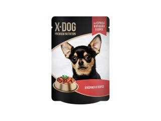 X-DOG Корм консервированный полнорационный для взрослых собак. Кусочки в соусе из курицы и ягненка, 85г