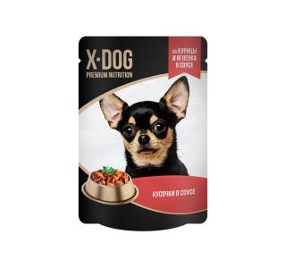X-DOG Корм консервированный полнорационный для взрослых собак. Кусочки в соусе из курицы и ягненка, 85г