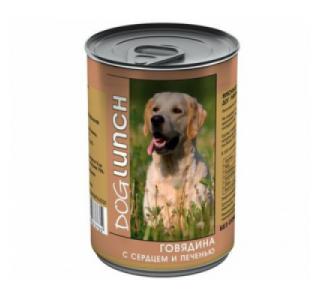 Dog Lunch консервы для собак (Говядина с Сердцем и Печенью в желе), 410г